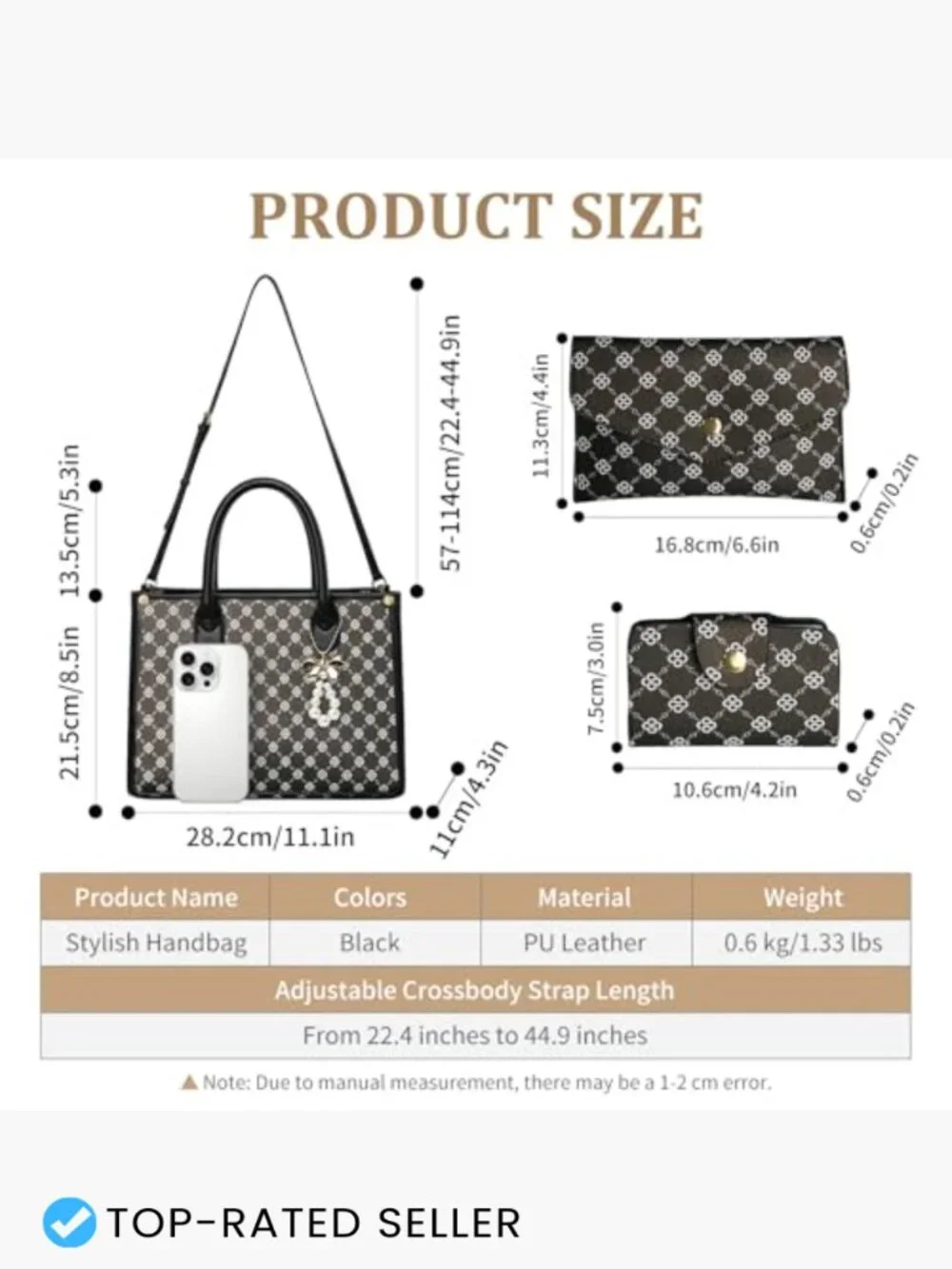 Women's Satchel Handbag Top Handle Tote Faux Leather Shoulder Bag Three Piece